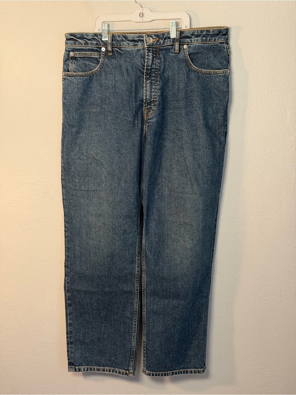Everlane Way High Straight-Leg Jeans in Blue Denim